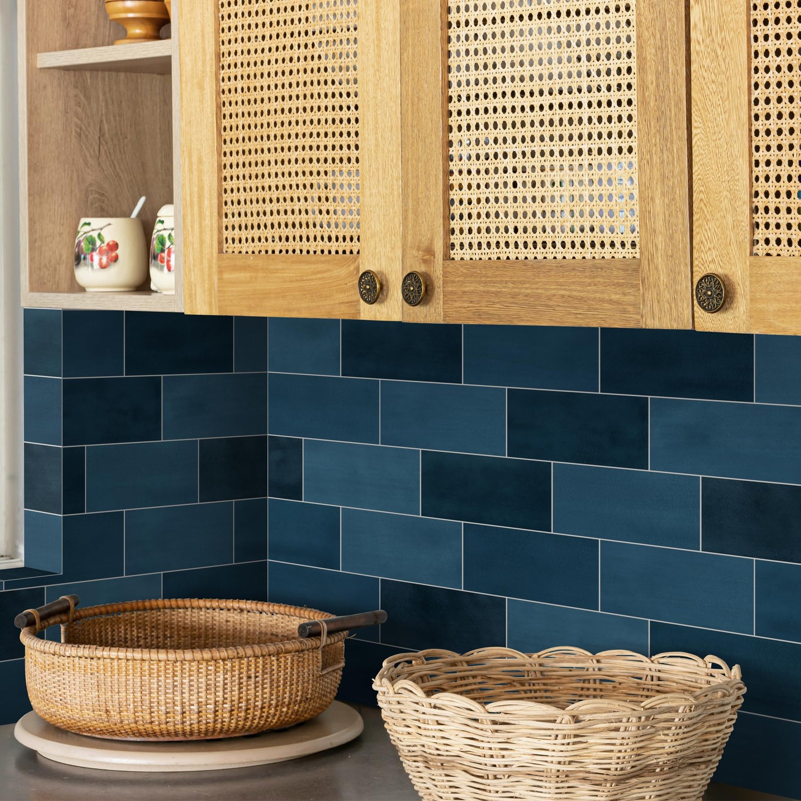 100-Sheet Subway Peel and Stick Backsplash Tile, 6" x 3" Blue Mixed Stone Com…