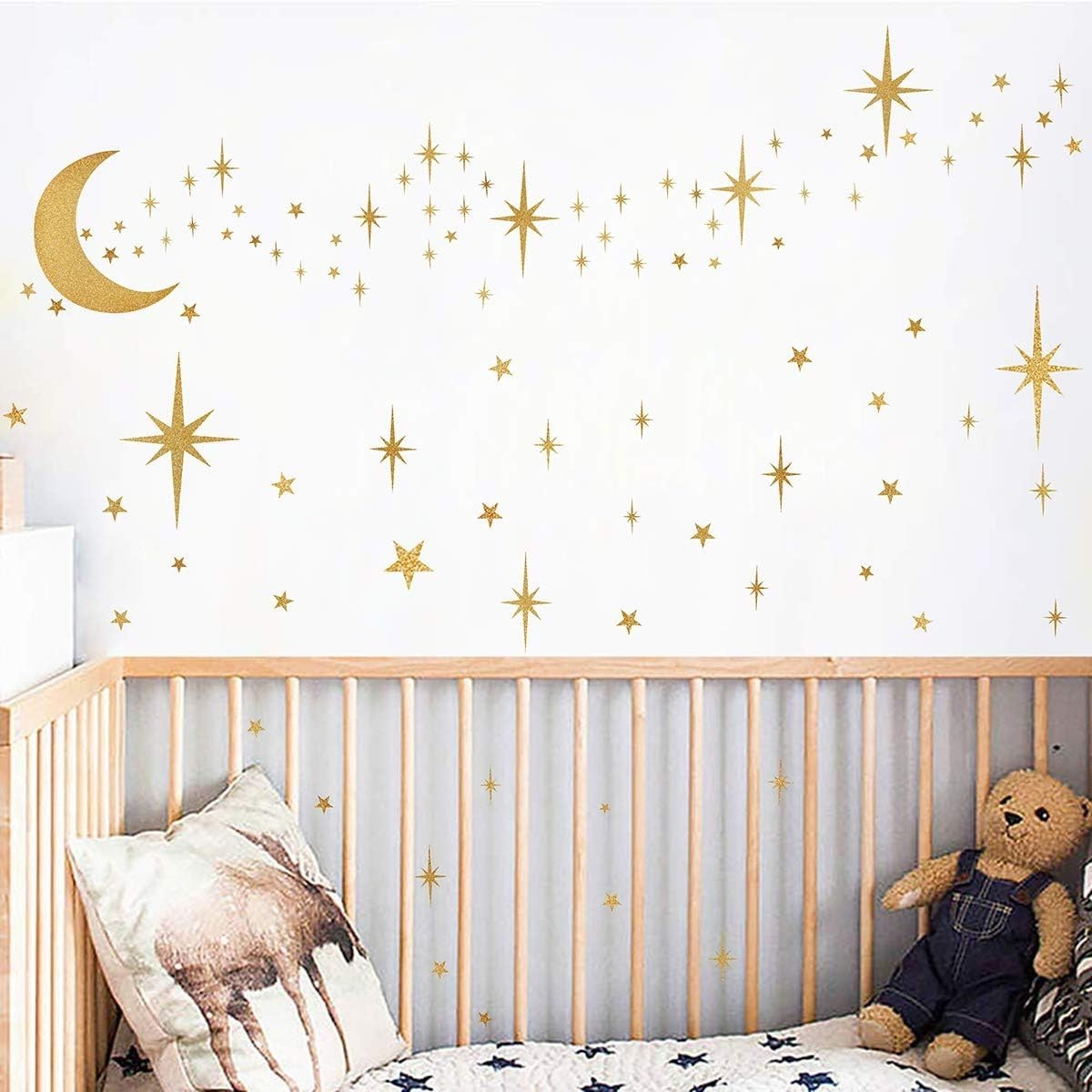 Retro Starburst Vinyl Wall Decals – Celestial Moon & Star Set for Kids' Rooms
