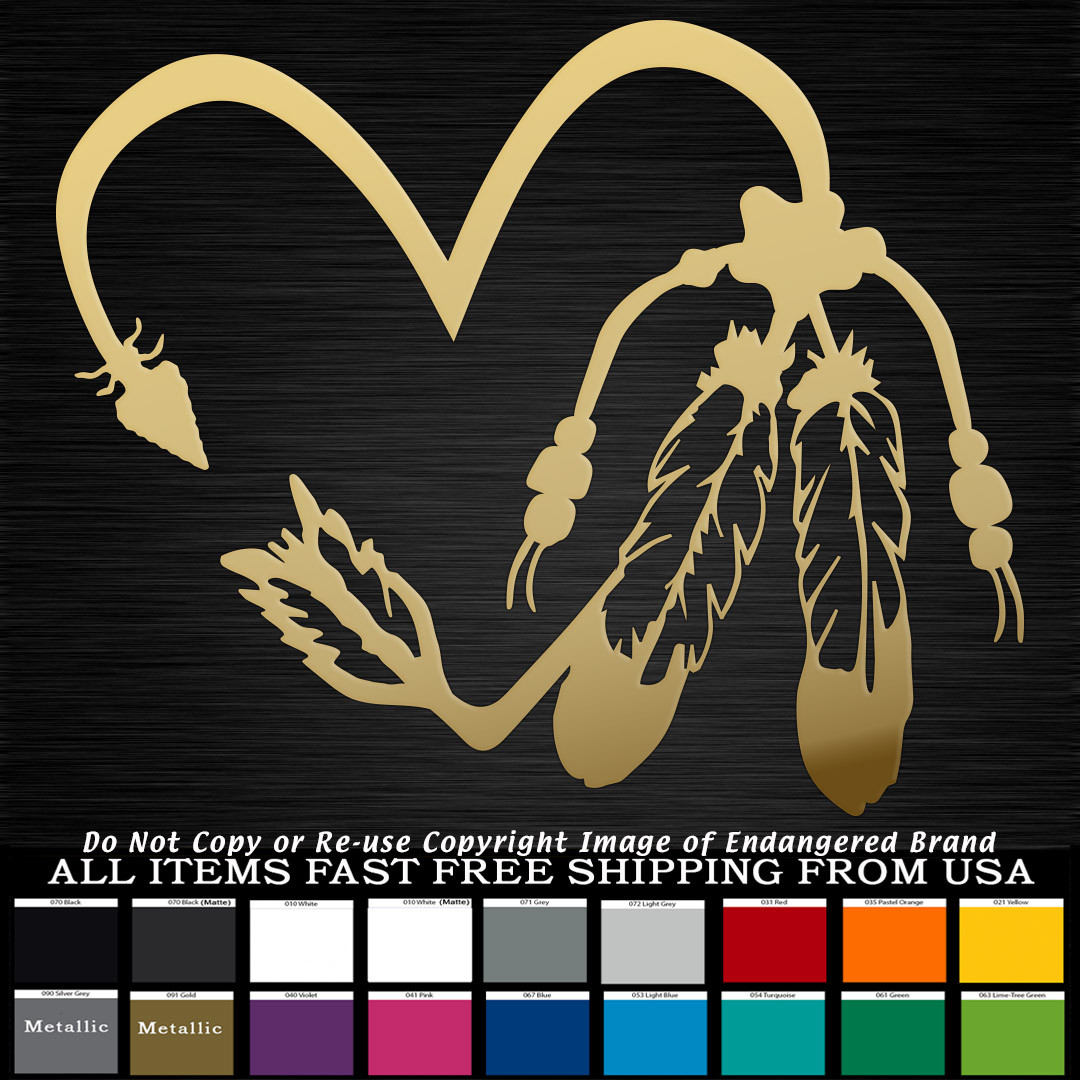 Feathers Heart Arrow Native American Indian Spirit Decal Sticker