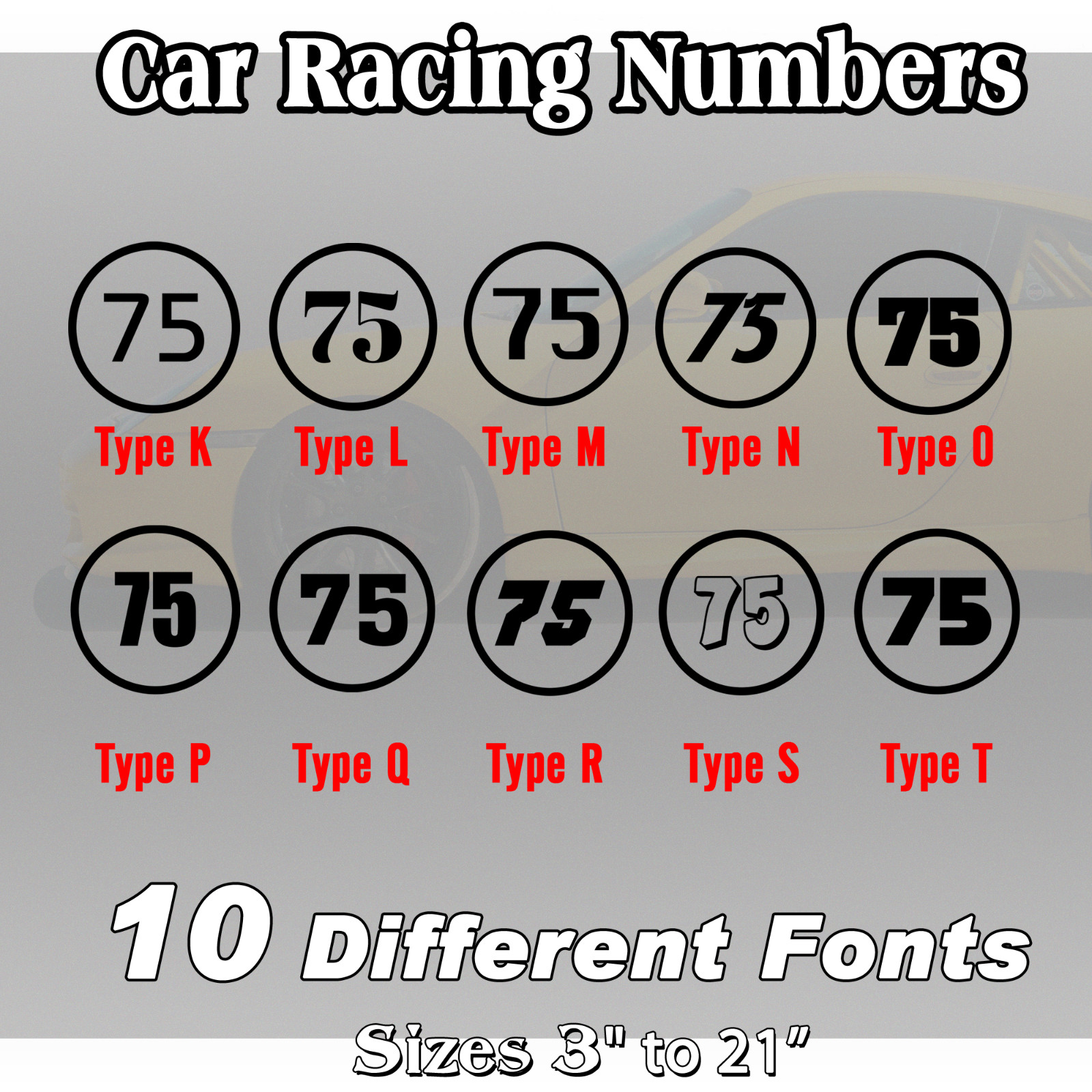 2 pack Racing Car numbers die-cut decal circle door custom number rally sport V7