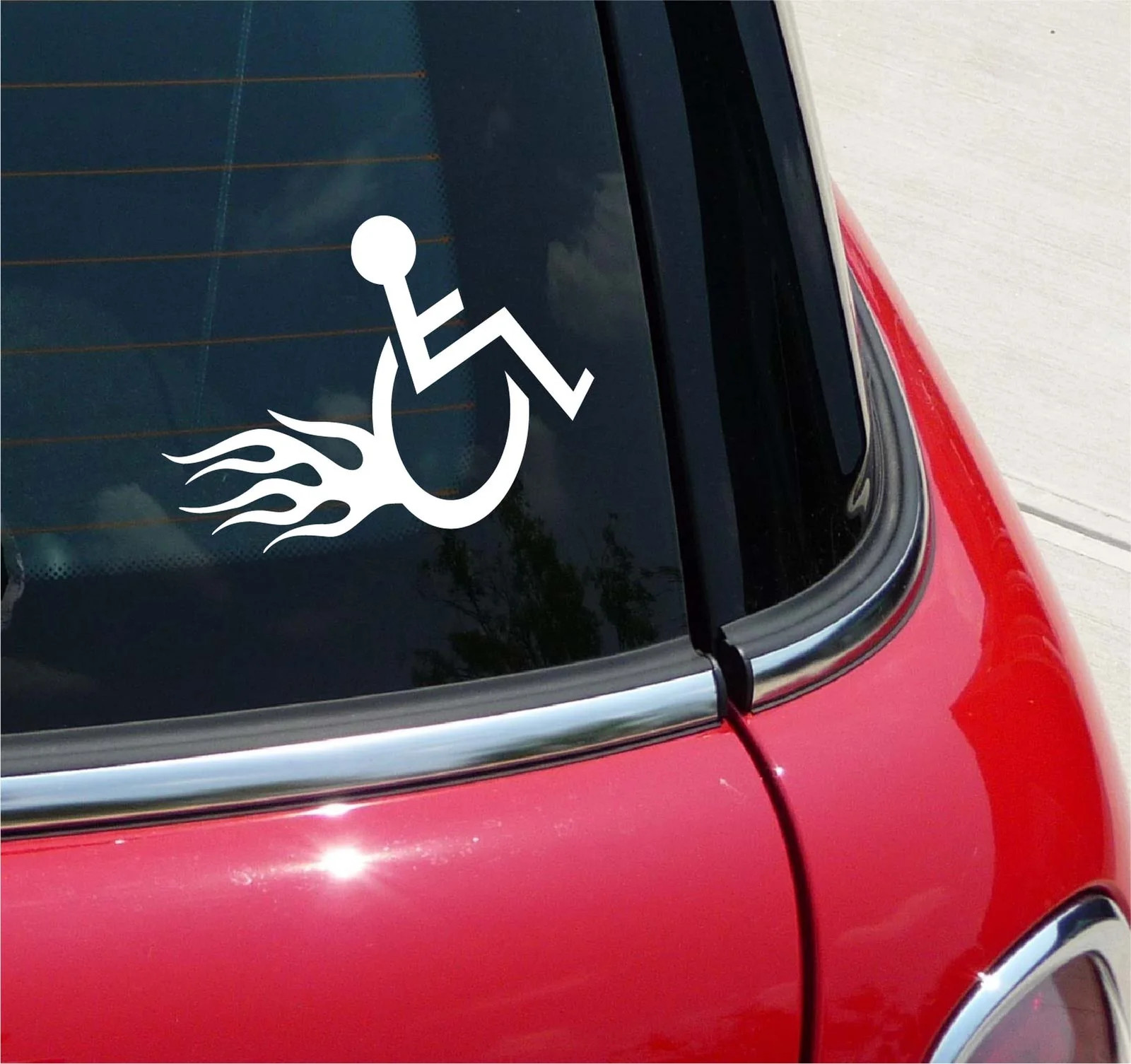 WHEELCHAIR HANDICAP HOTROD FLAMES GRAPHIC DECAL STICKER ART CAR WALL DECOR