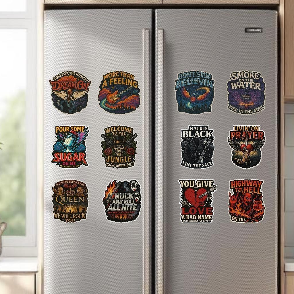 Classic Rock Band Magnet Set: 70s-80s Music Fridge Decals