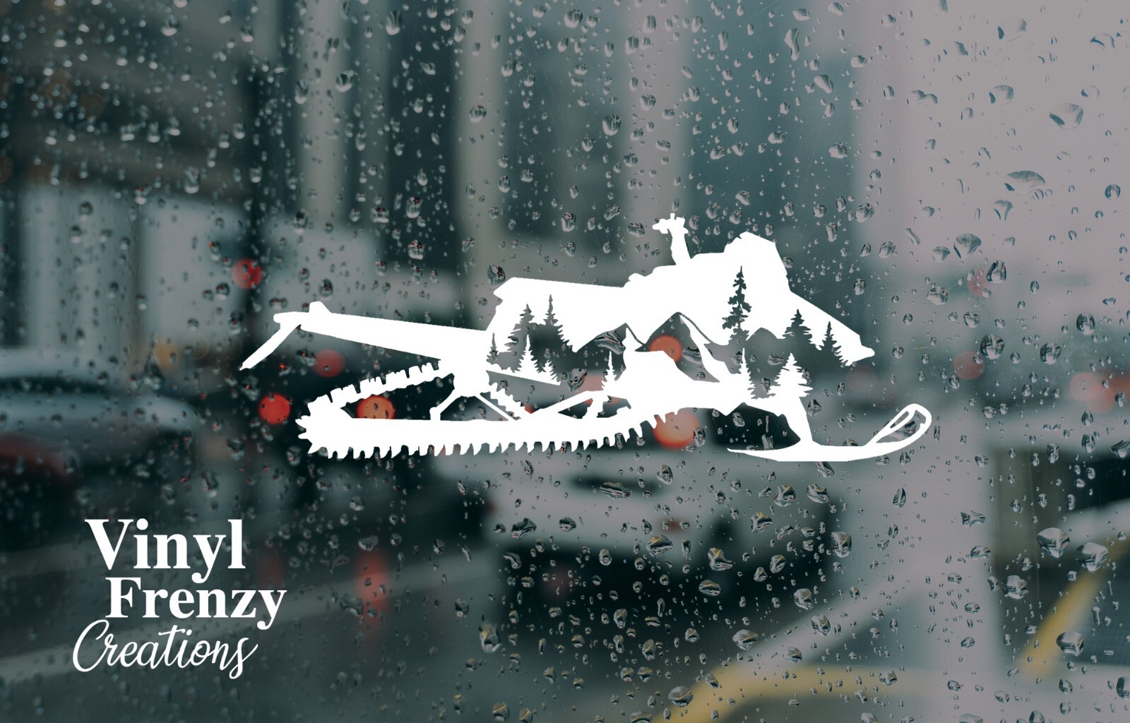 snowmobile with trees and mountains vinyl decal permanent sticker outdoor grade