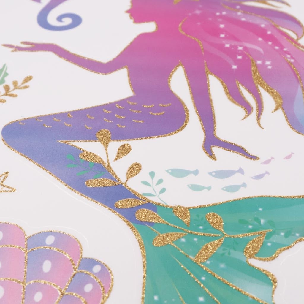 Wall Stickers – Mermaid Decor with Glitter Accents – 9 Count Stickers – Perfe…