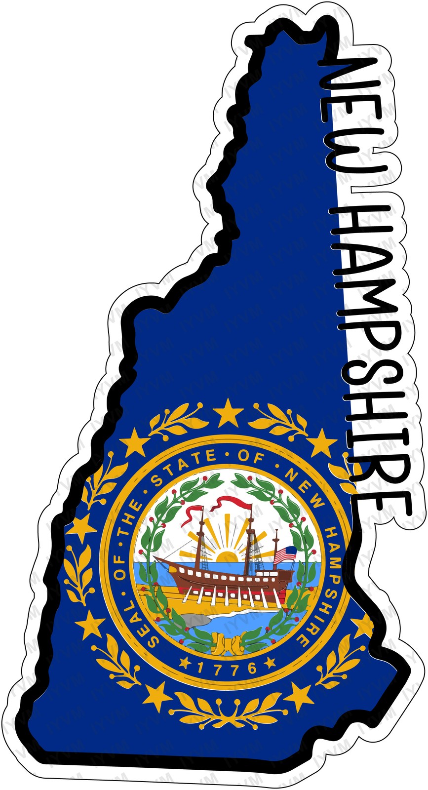 State of New Hampshire Flag Map Sticker Decal USA New Hampshire State