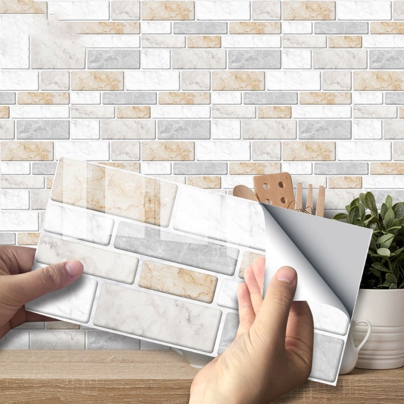 27pcs Imitation Marble Brick Tile Stickers DIY Self Adhesive Kitchen Floor Wall