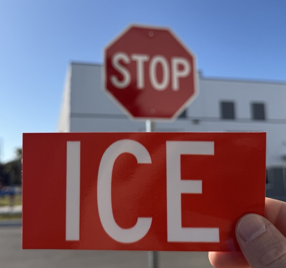 ICE Sticker, Red & White, STOP ICE. Arlon Laminated. 2 Pack.
