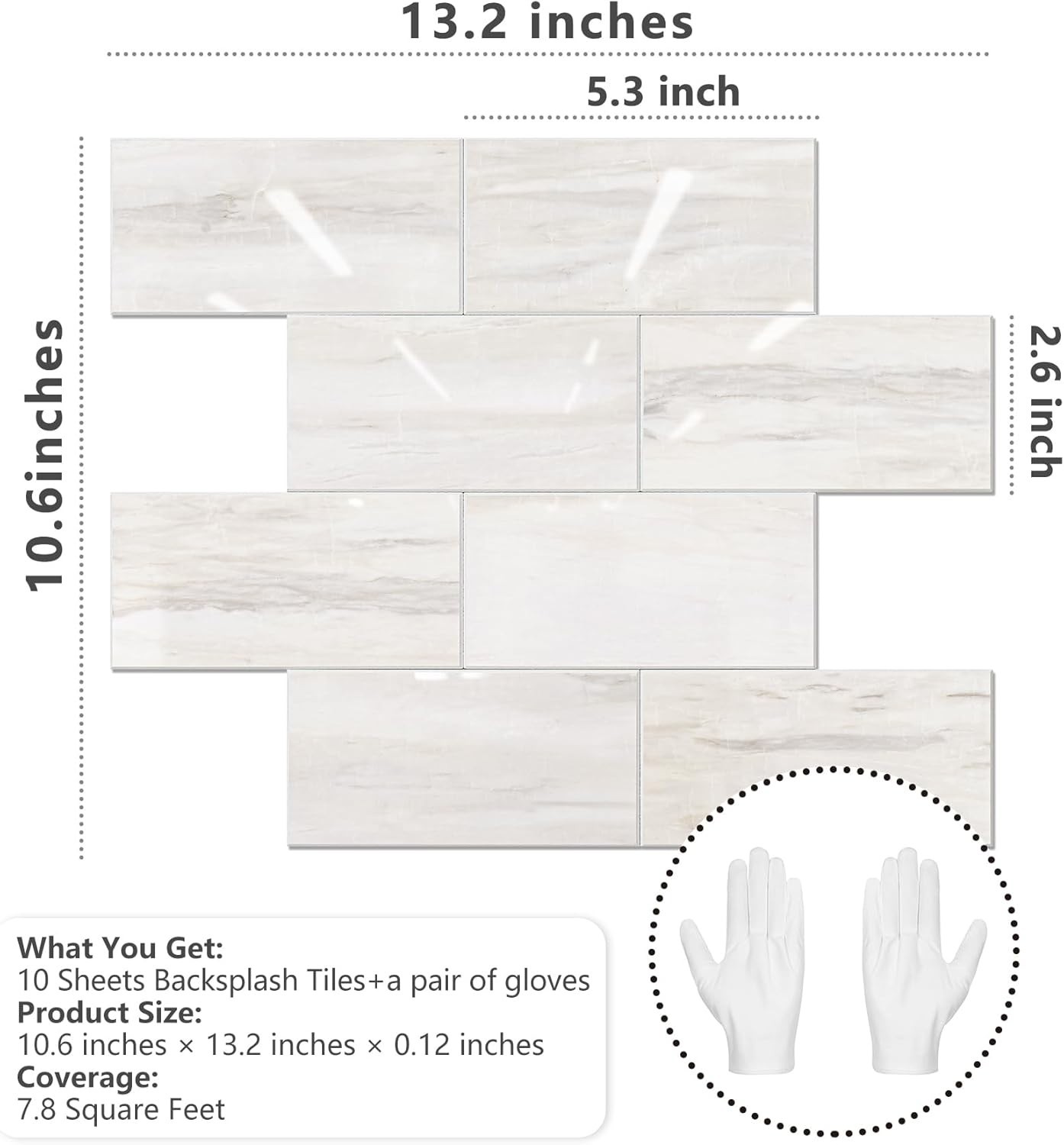 Glossy Light Brown Peel and Stick Subway Tile Backsplash – 10 Sheets Self-Adhesi