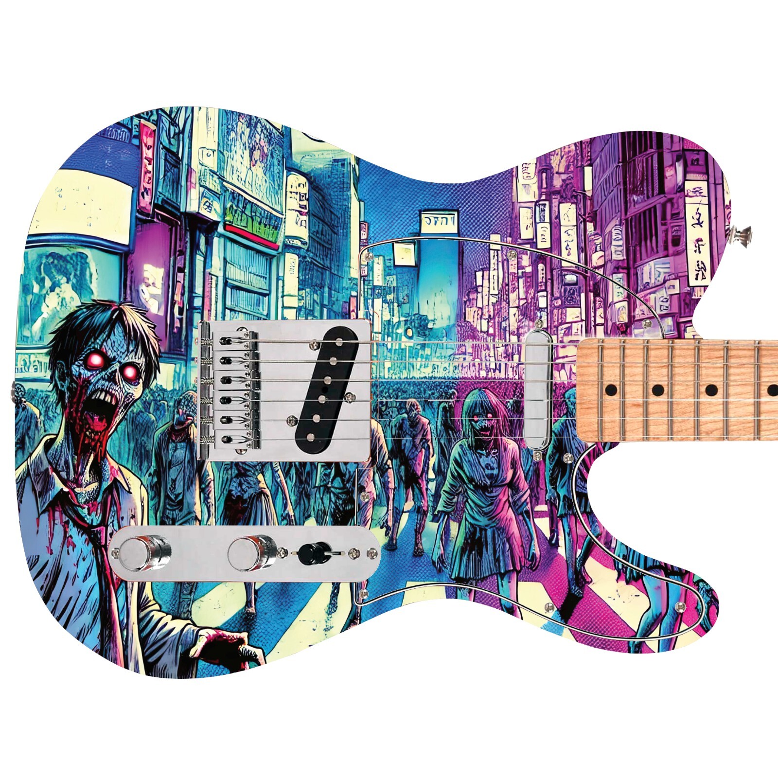 Guitar or Bass Custom Skin Wrap 'Tokyo Zombie Horde' Manga Style Printed Graphic