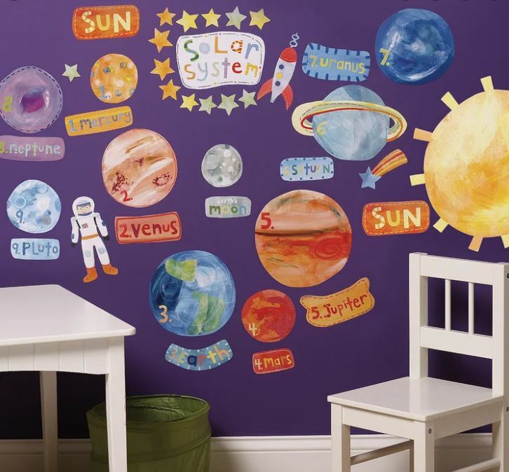 NOB Wallies Wall Play Solar System Space Astronaut Sun Stars Peel & Stick Decor