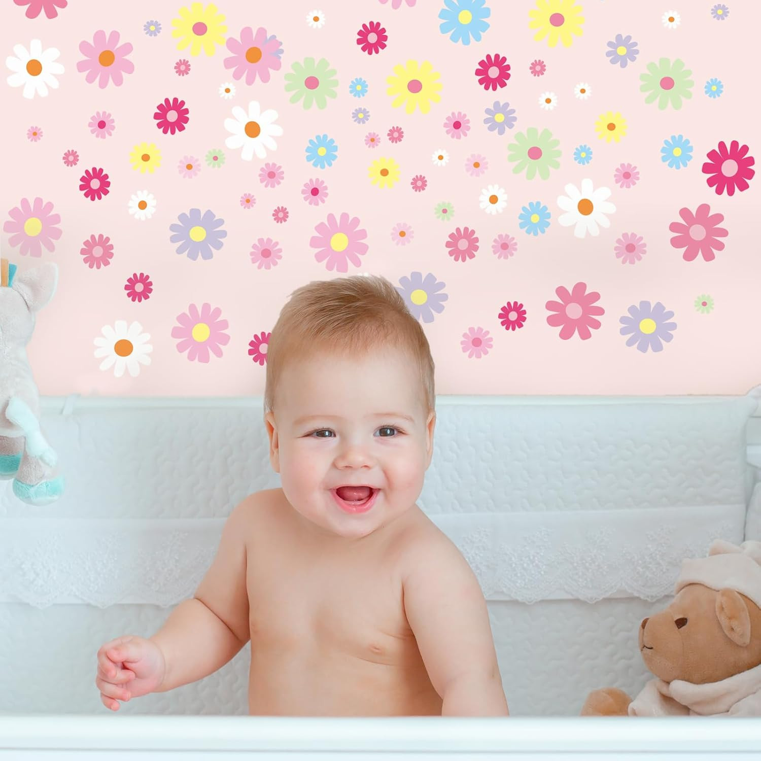 12Sheet Daisy Wall Decals, 180Pcs Cute Flower Wall Decals, Flower Vinyl Walls De