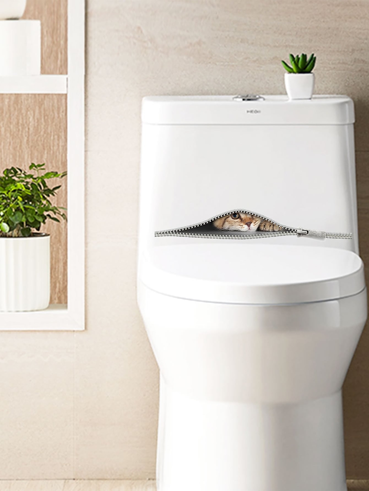 3D Cat Print Wall Toilet Sticker Peel and Stick Wall Art Home Decor Removable
