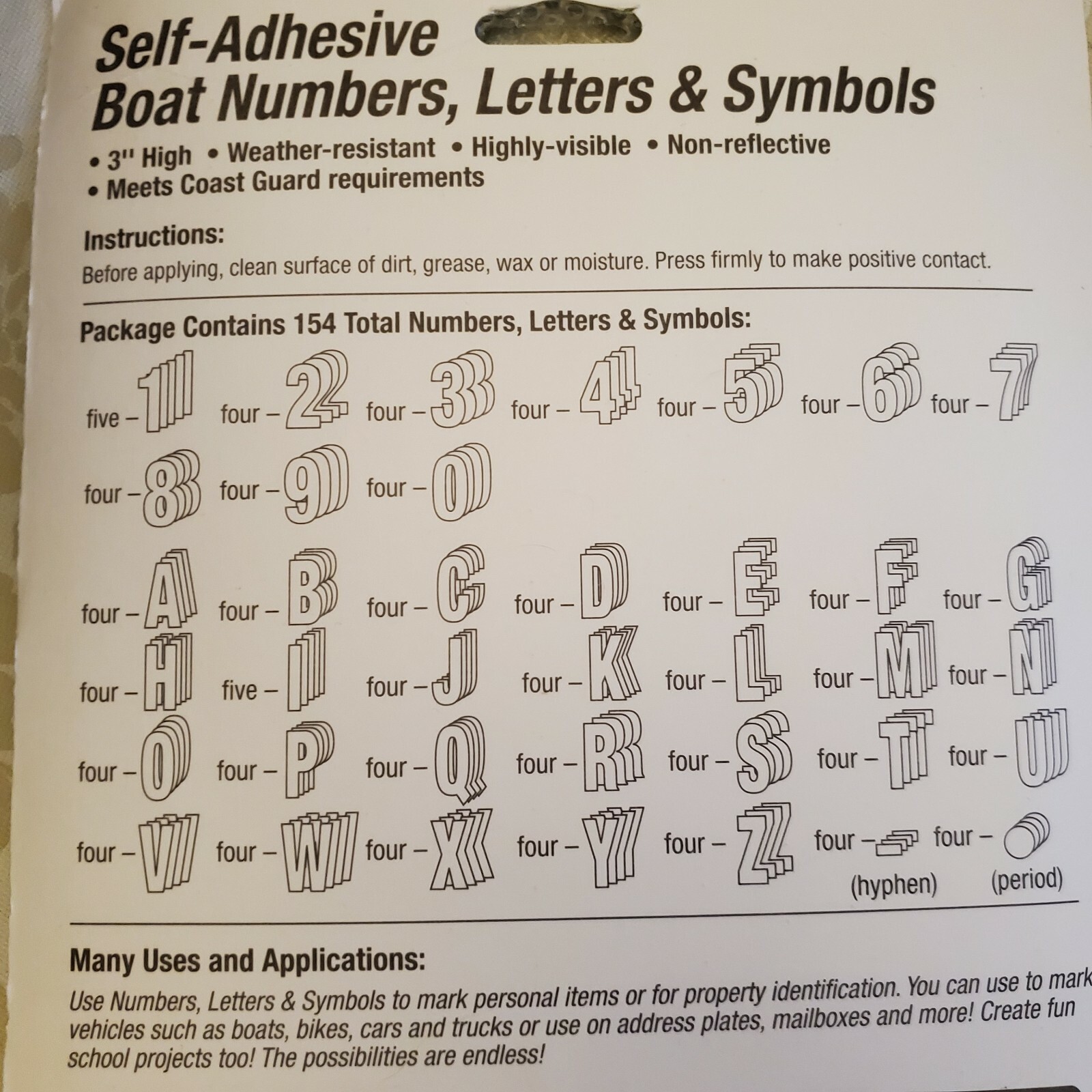 Hy-Ko Letters ONLY Self-Adhesive Sticky 3" Vinyl White on Black Labels (No #s)