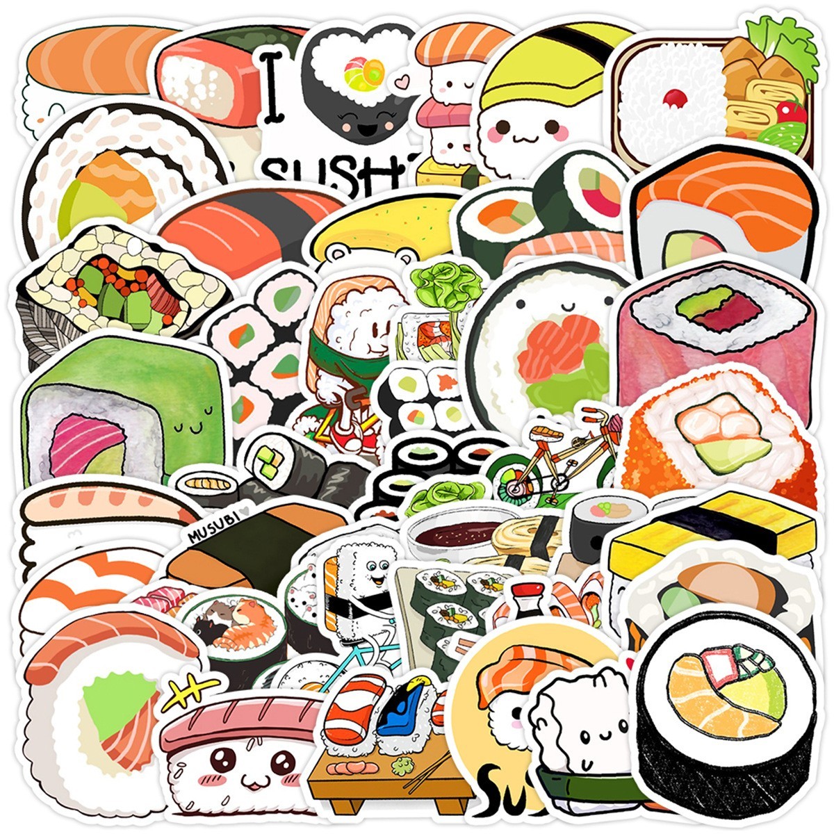 50pcs Waterproof Vinyl Stickers Sushi Japanese Food Luggage Phone Laptop Car