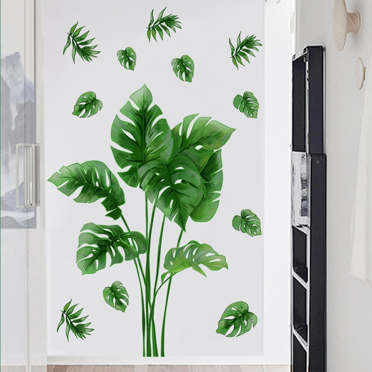 Palm Leaf Wall Decal Green Tropical Monstera Plant Leaves Wall Stickers Livin…
