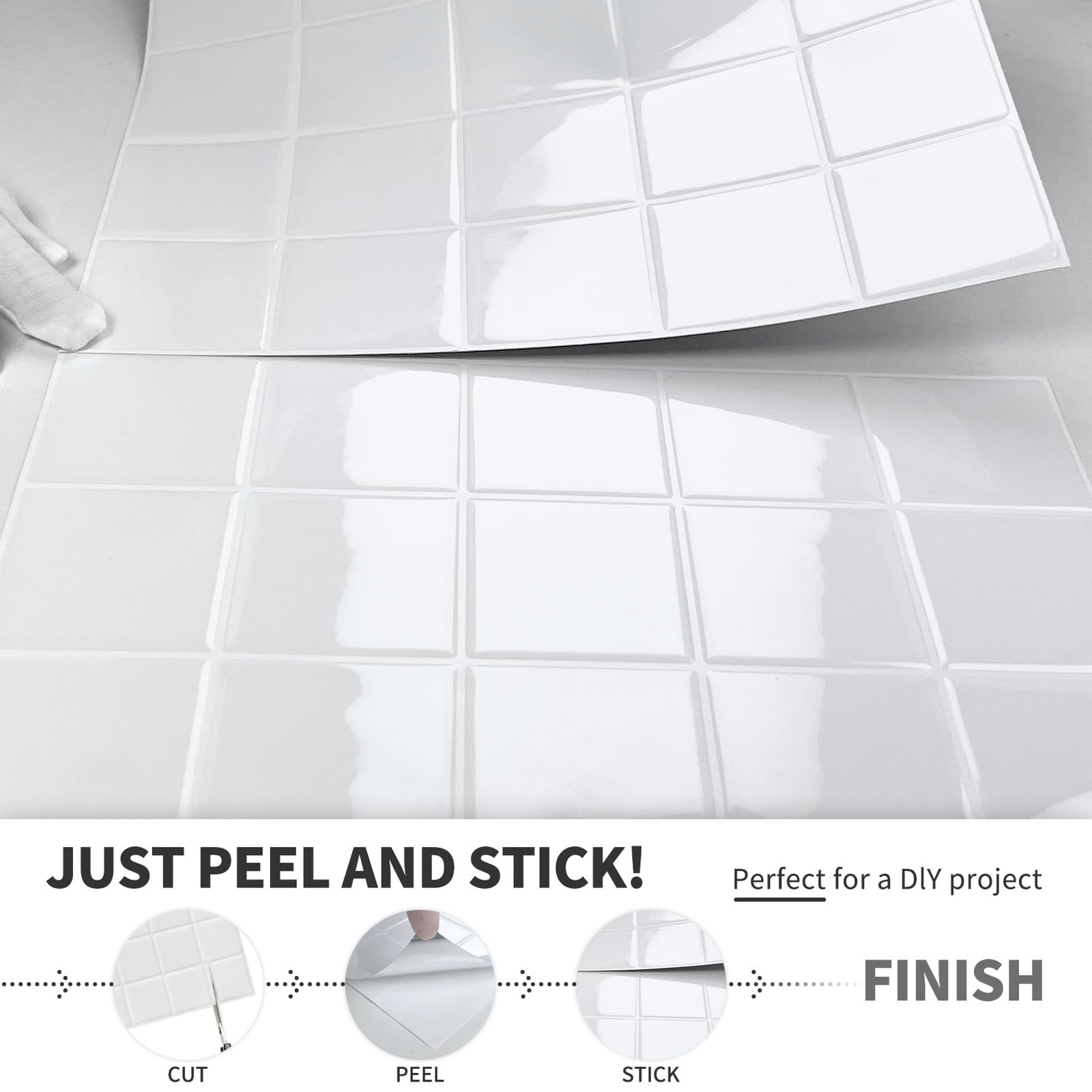DEWOO Square White Peel and Stick Backsplash Tiles Self Adhesive Subway Check…