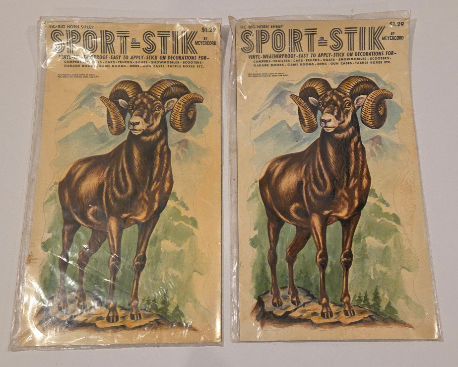 2- Vintage Meyercord SPORT STIK Vinyl Decals Weatherproof 11-CBig Horn Sheep