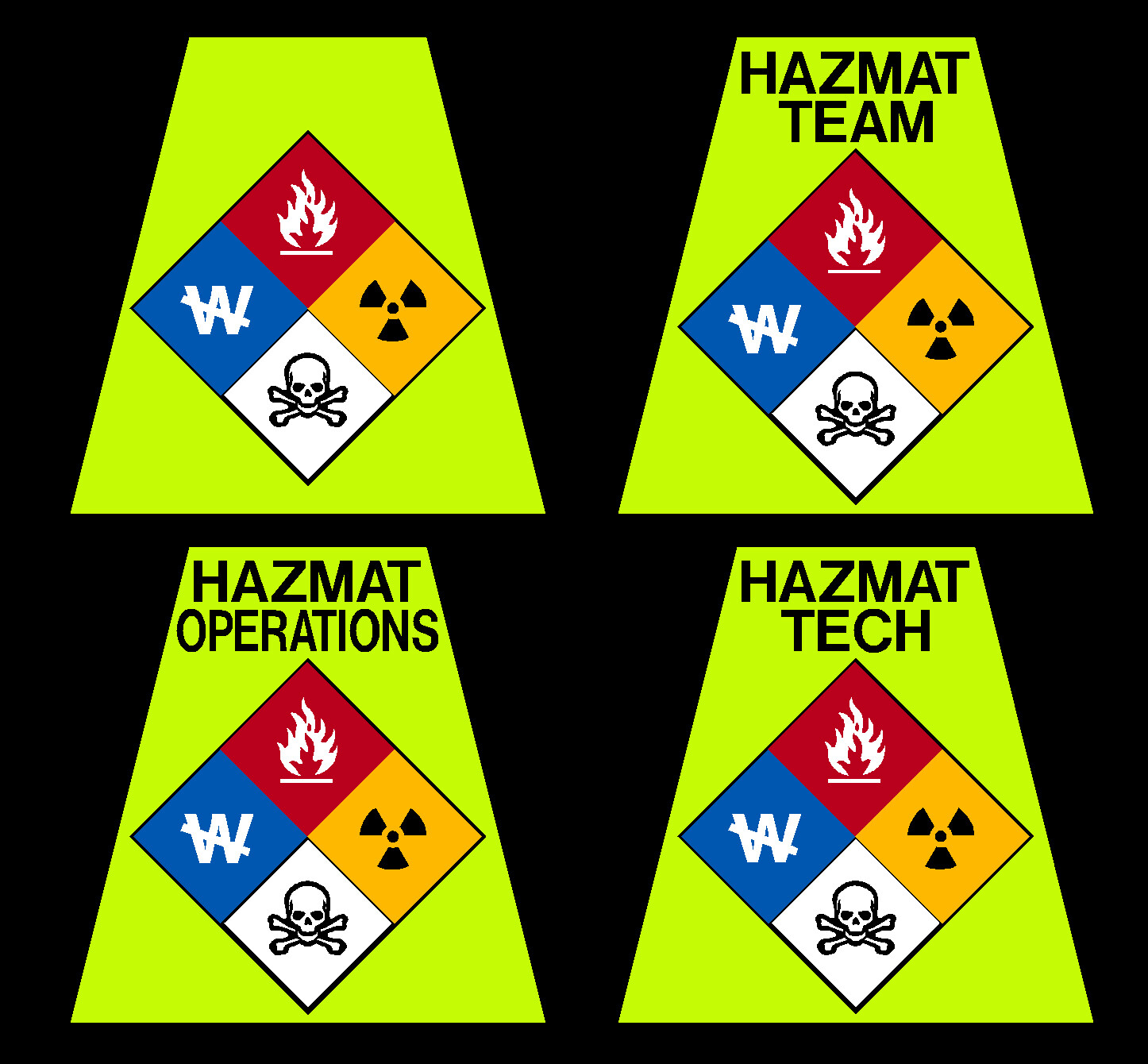 Reflective Fluorescent Yellow HAZMAT Tetrahedron Fire Helmet Decal You Pick