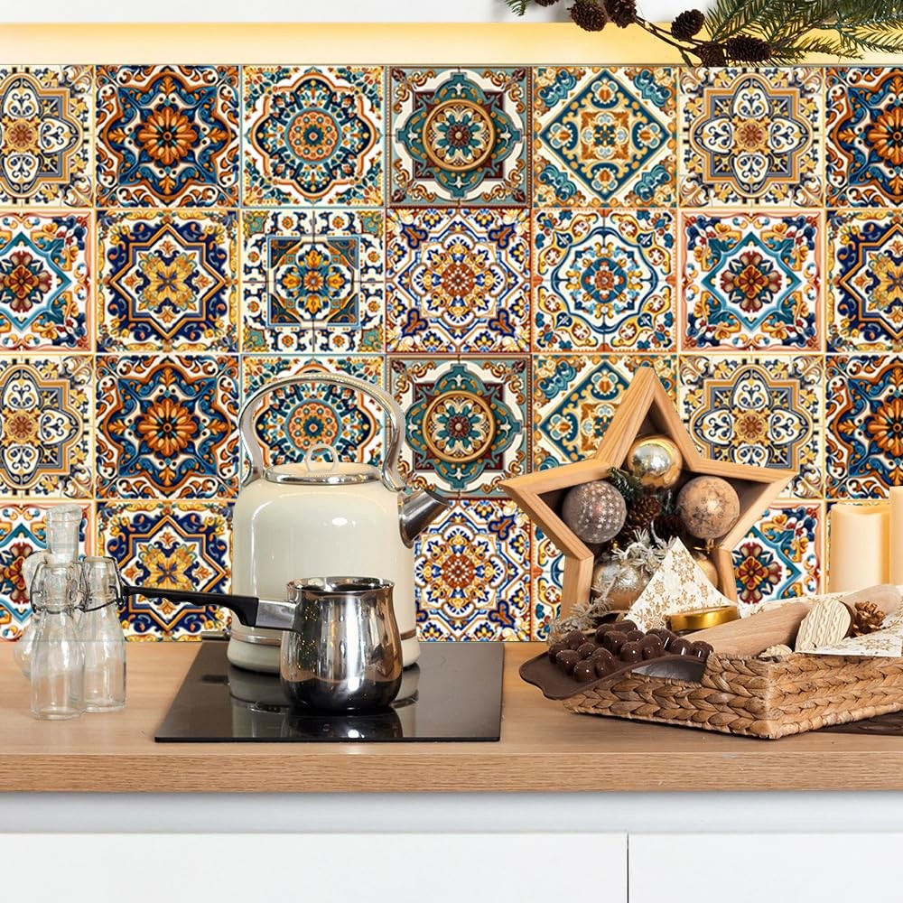 Peel and Stick Moroccan Tile Stickers, Waterproof Backsplash for Kitchen