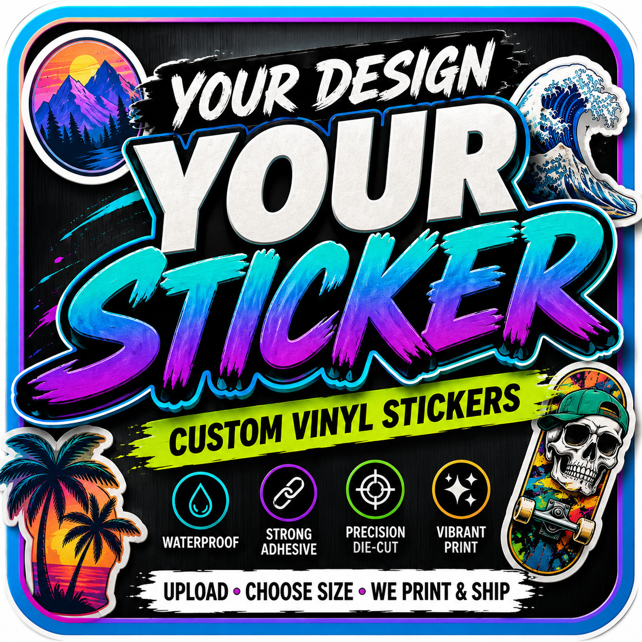 Your Design Custom Vinyl Stickers Waterproof Personalized Die Cut Logo Labels