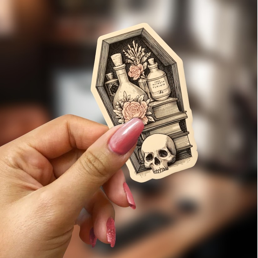 Halloween Bookshelf Sticker: Cuffin Vinyl Sticker. Different Sizes