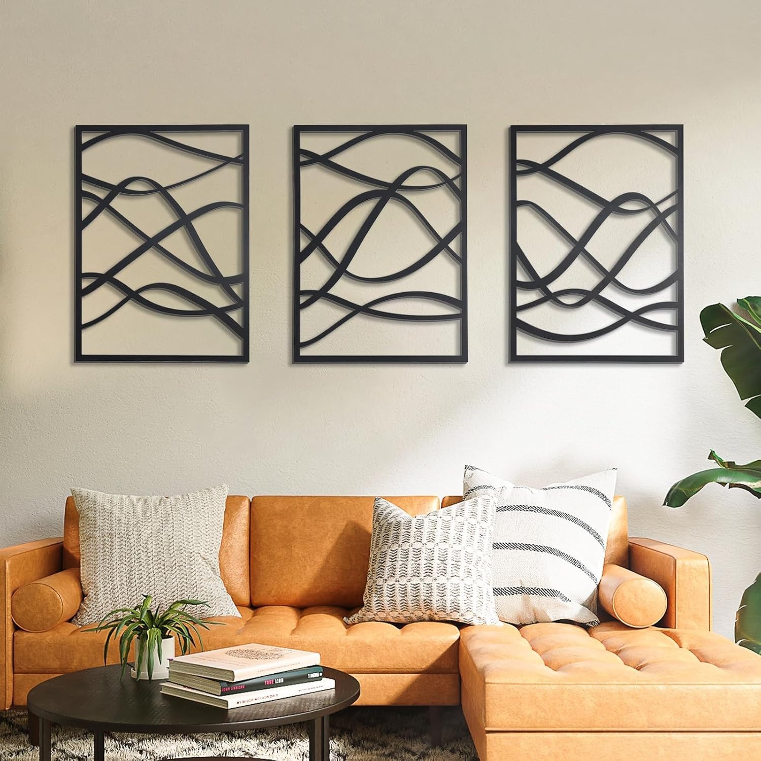 3 Pcs Minimalist Black Wooden Wall Art, Abstract Single Line Wall Decor for Home