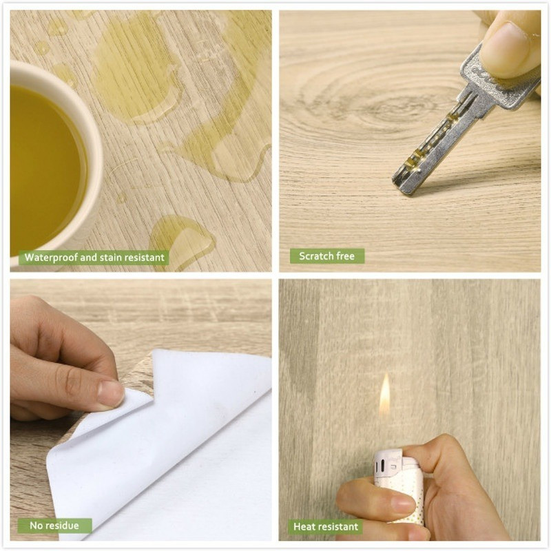 Wood Texture Floor Sticker Waterproof Wallpaper Tiles Desk Sticker Non-Slip