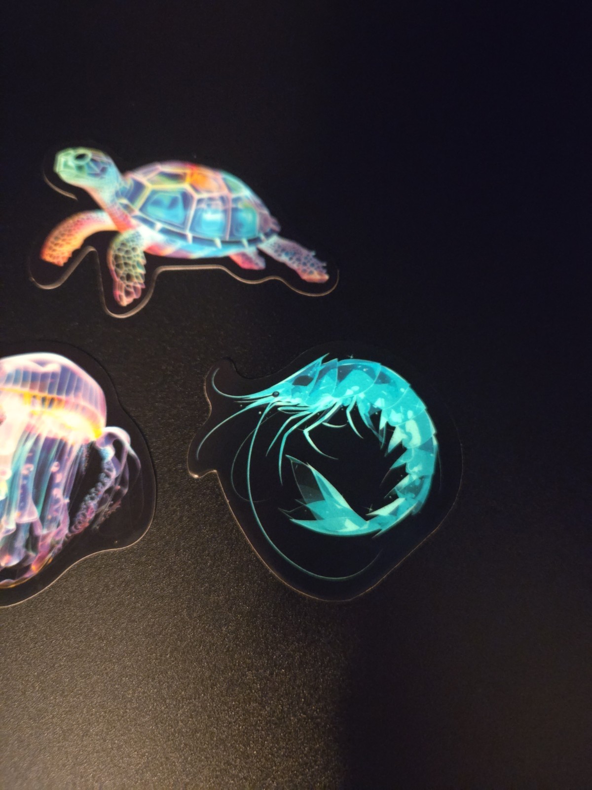 Ocean Themed Glow In The Dark Stickers!! Vinyl Waterproof – Turtle Shrimp Jelly