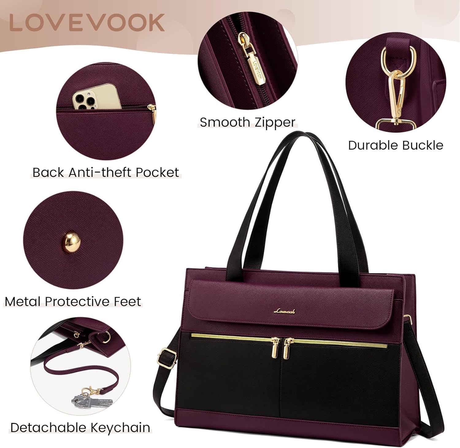 Laptop Bag for Women 15.6 Inch Tote Work Professional Leather Computer Briefcase