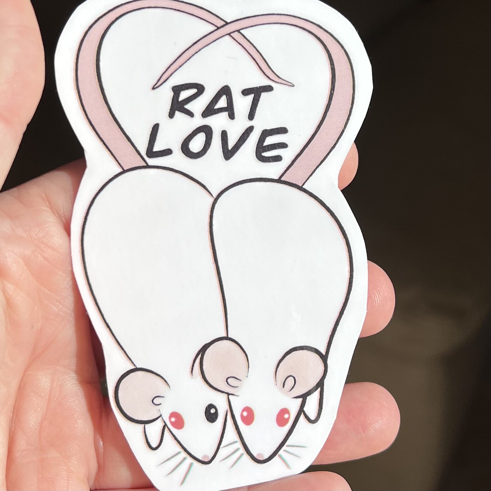 4” White Rat Love Vinyl Sticker Decal Red and Black Eyed PEW Mouse Pink