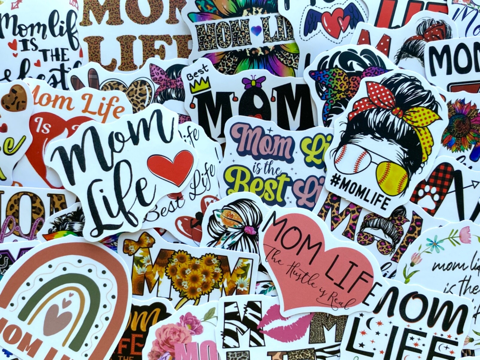 5-50 pcs Mom Life Stickers, Love Mom Vinyl Laptop Phone Decals Stocking Stuffer