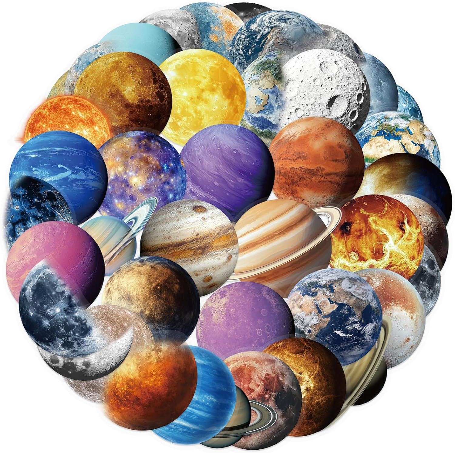 50 Pcs Transparent Astronomy Sticker,Cartoon Celestial PET Decals Set Laptop Sti