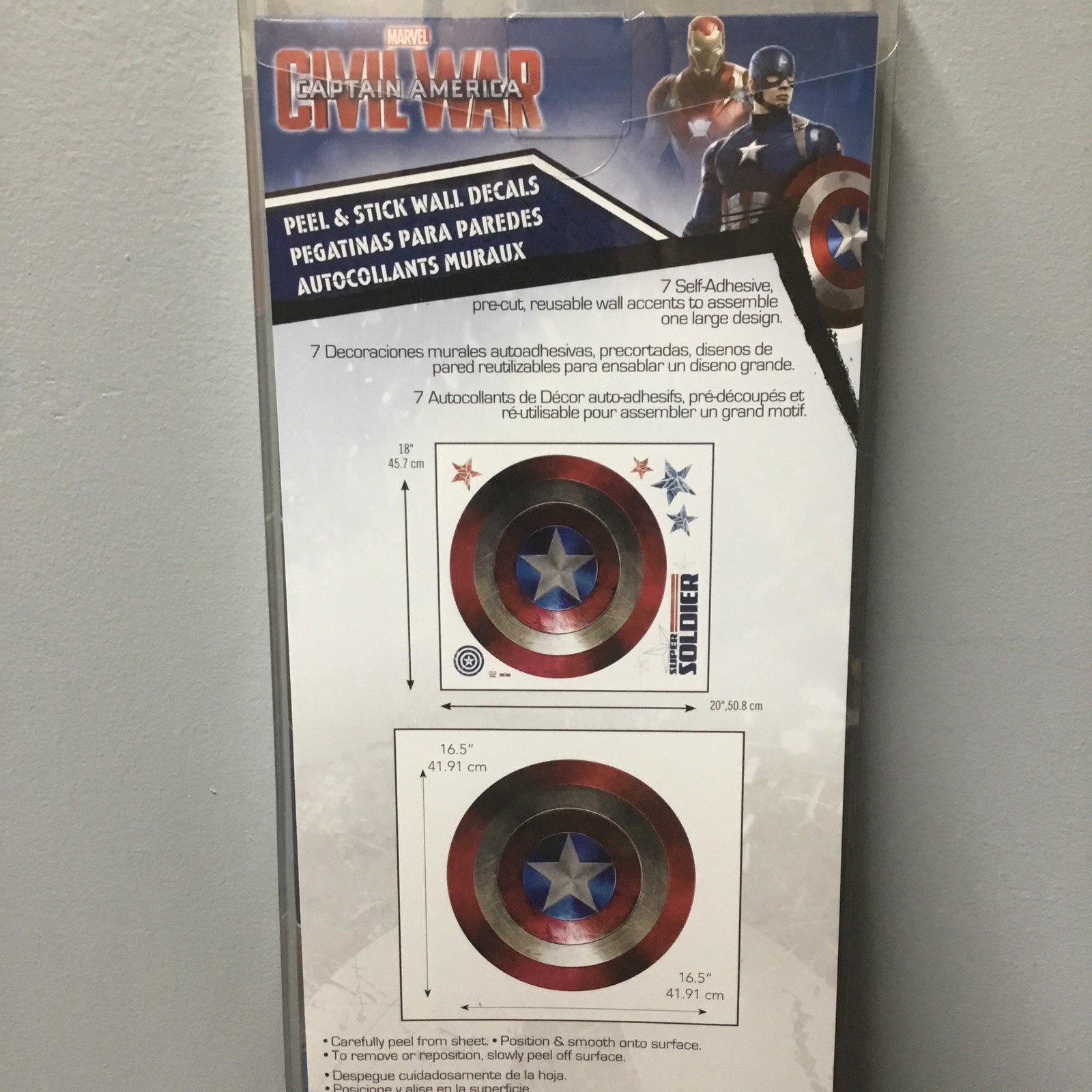 Marvel Captain America Civil War Shield Peel & Stick 7 Wall Decals 16.5"x16.5"