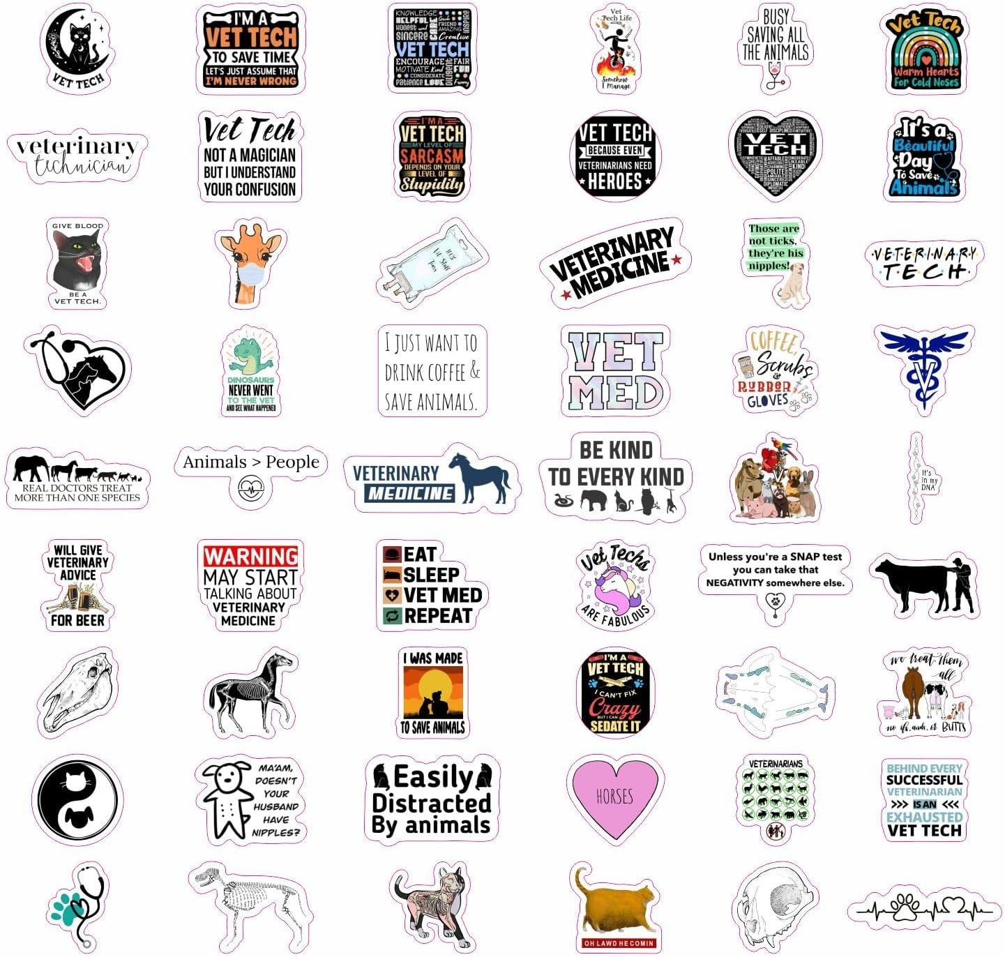 Veterinary Technician Gifts 100pcs Funny Vinyl Stickers Waterproof Laptop