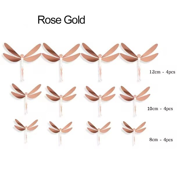 12 Pieces Rose Gold Dragonfly stickers 3d dragonfly stickers for home decorati