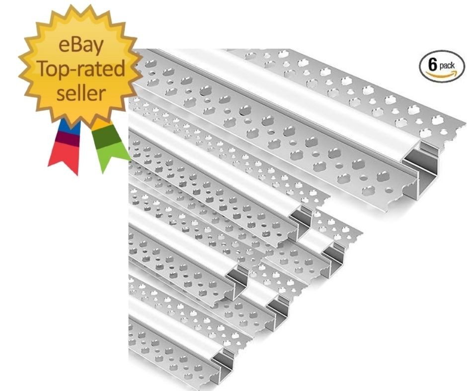 Aluminum LED Channel 6 Pack 1M (3.3FT) Each, Plaster-In Recessed Aluminum Profil