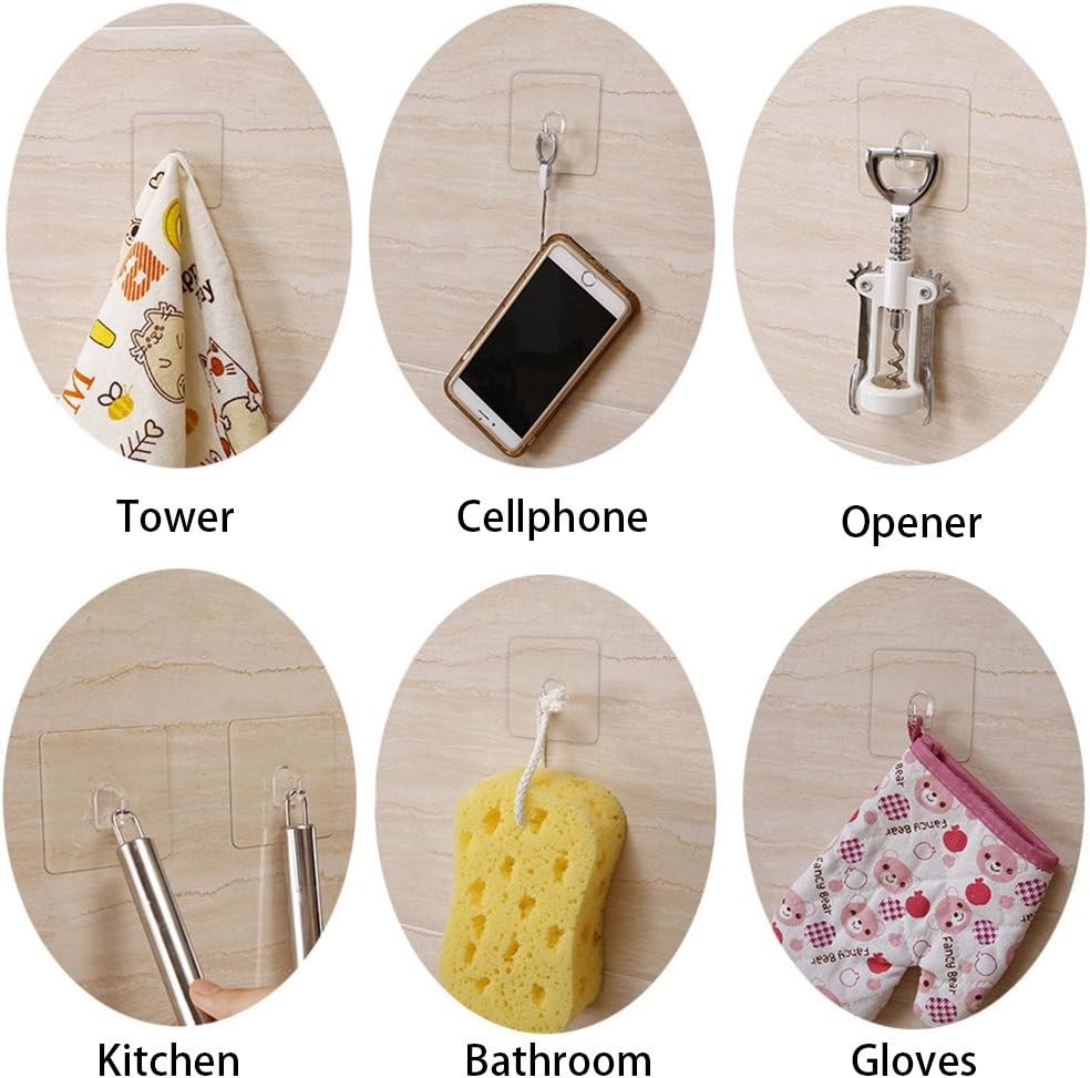 Hawsam 8PCS Clear Adhesive Sticky Wall Hooks,No Drilling Strong 8Pcs