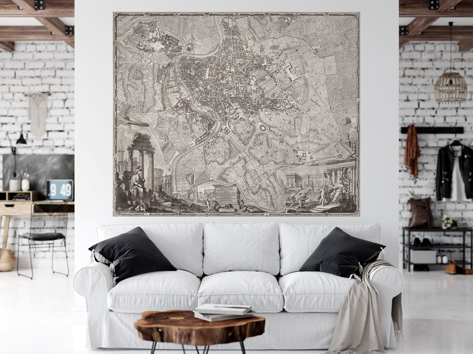 Vintage Old Map of Rome Italy Wall Mural. The Large Plan of Rome Peel and Stick