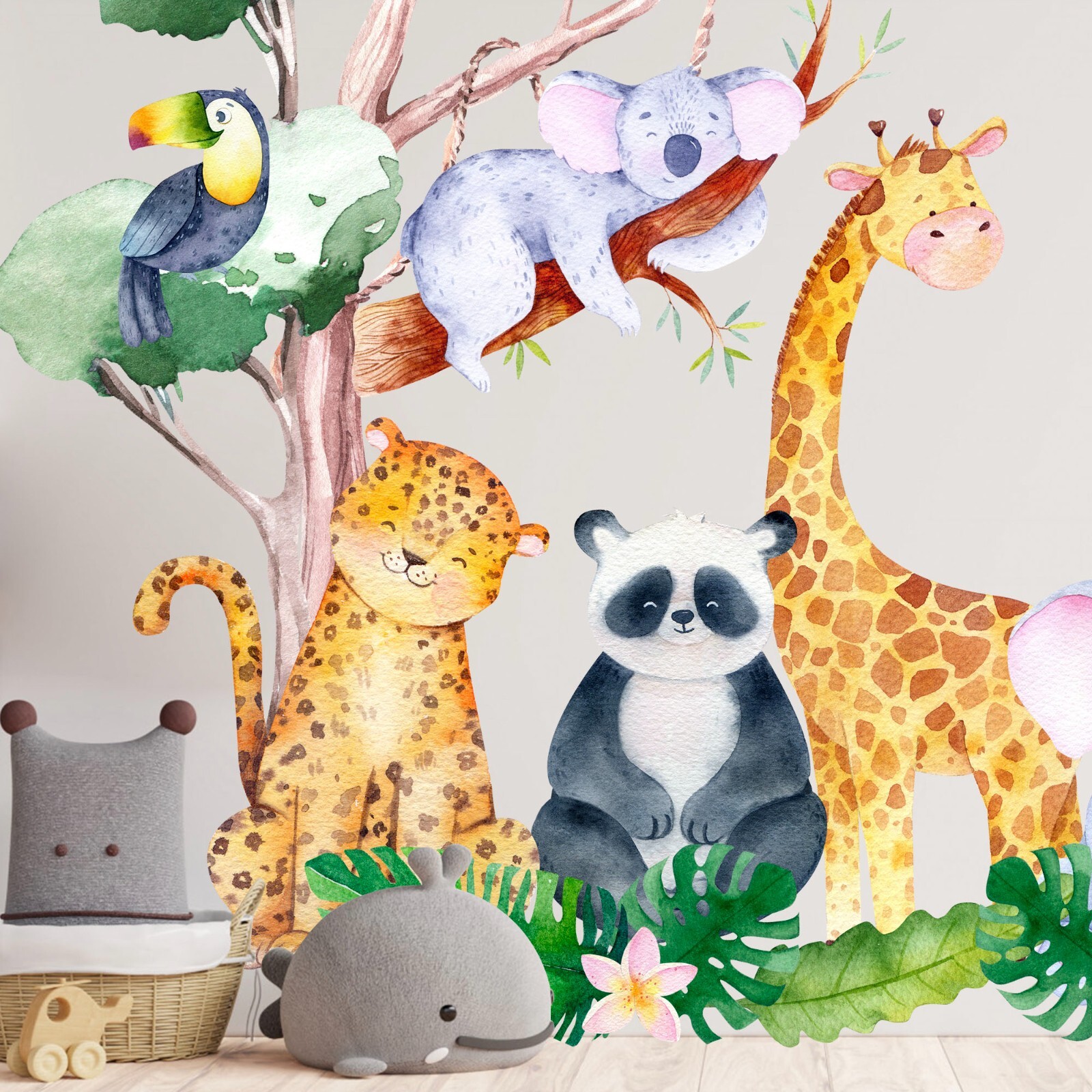 Safari African Animals Giraffe Lion Zebra Tiger Koala Jungle nursery wall decal