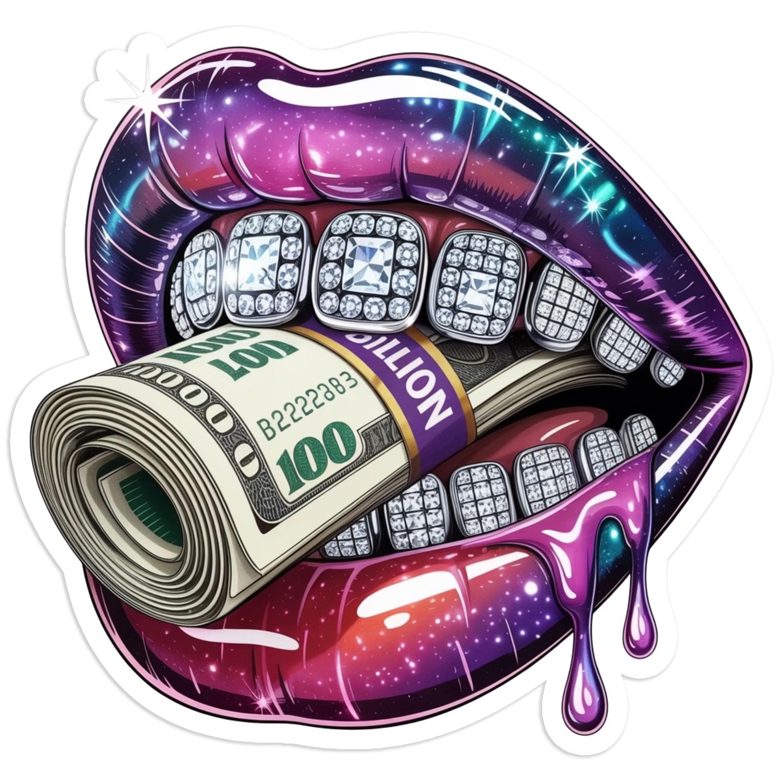 Galaxy Lips With Grills – Vinyl Decal Sticker – Car Window Laptop – #1639