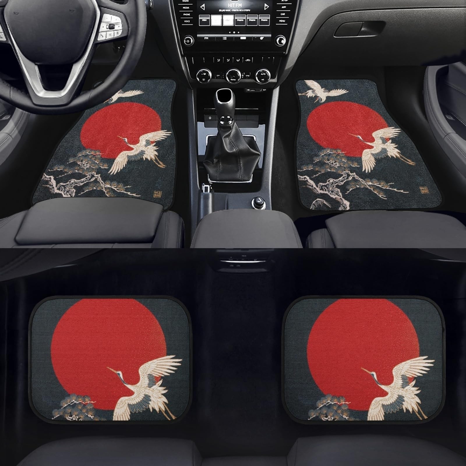 Japanese Crane Art Print Car Floor Mats Custom Traditional Style Bird Flying …