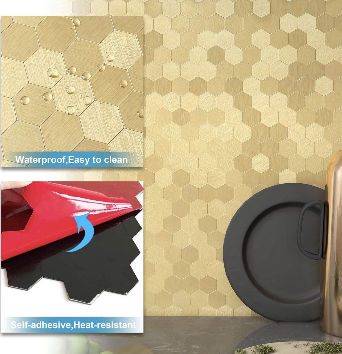 20PC BeNice Peel and Stick Hexagon 3D Adhesive Metal Wall Tile Stickers READ