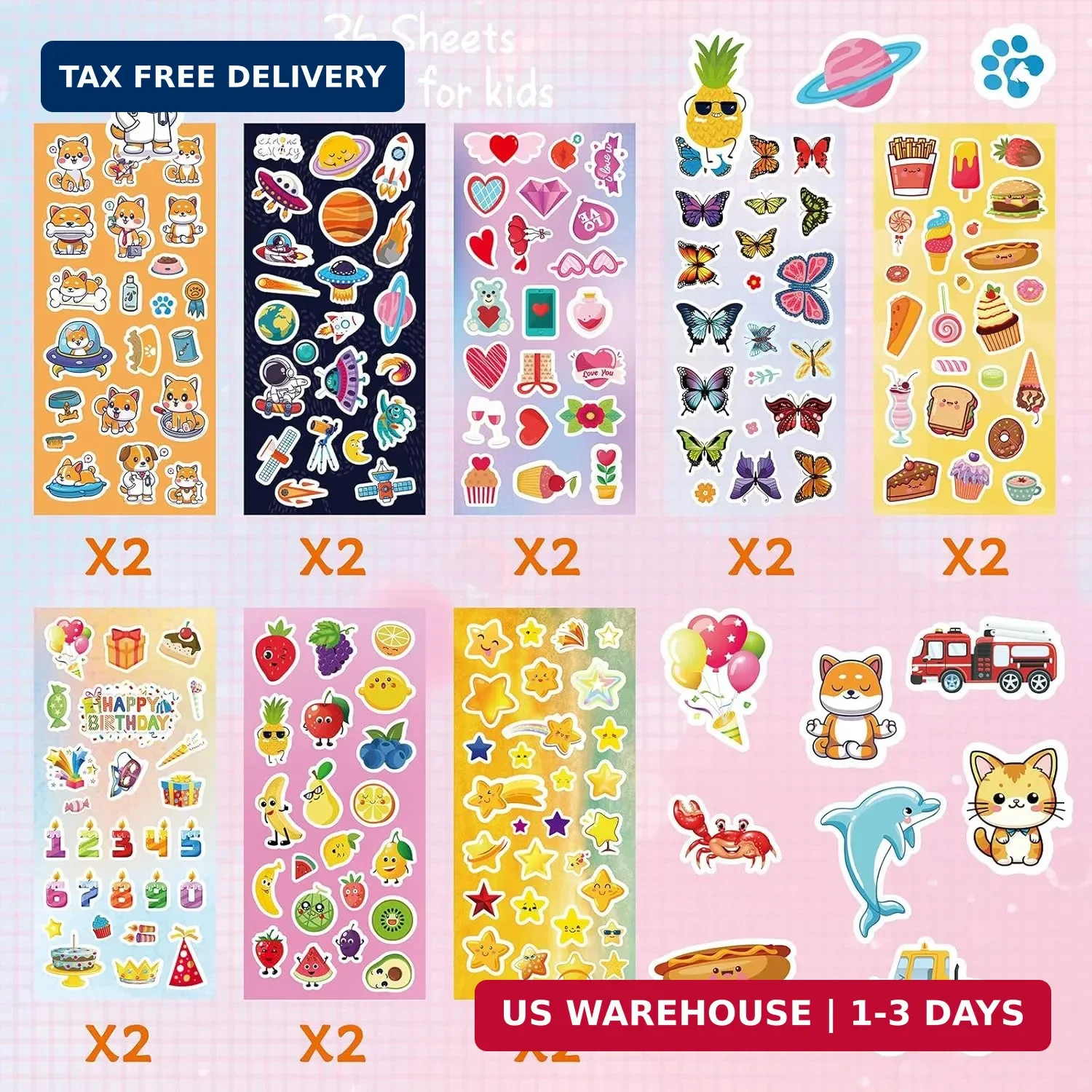 Kid Stickers Bulk – 36 Kid Sticker Sheets, 800+ Pieces Cartoon Animal Waterproof