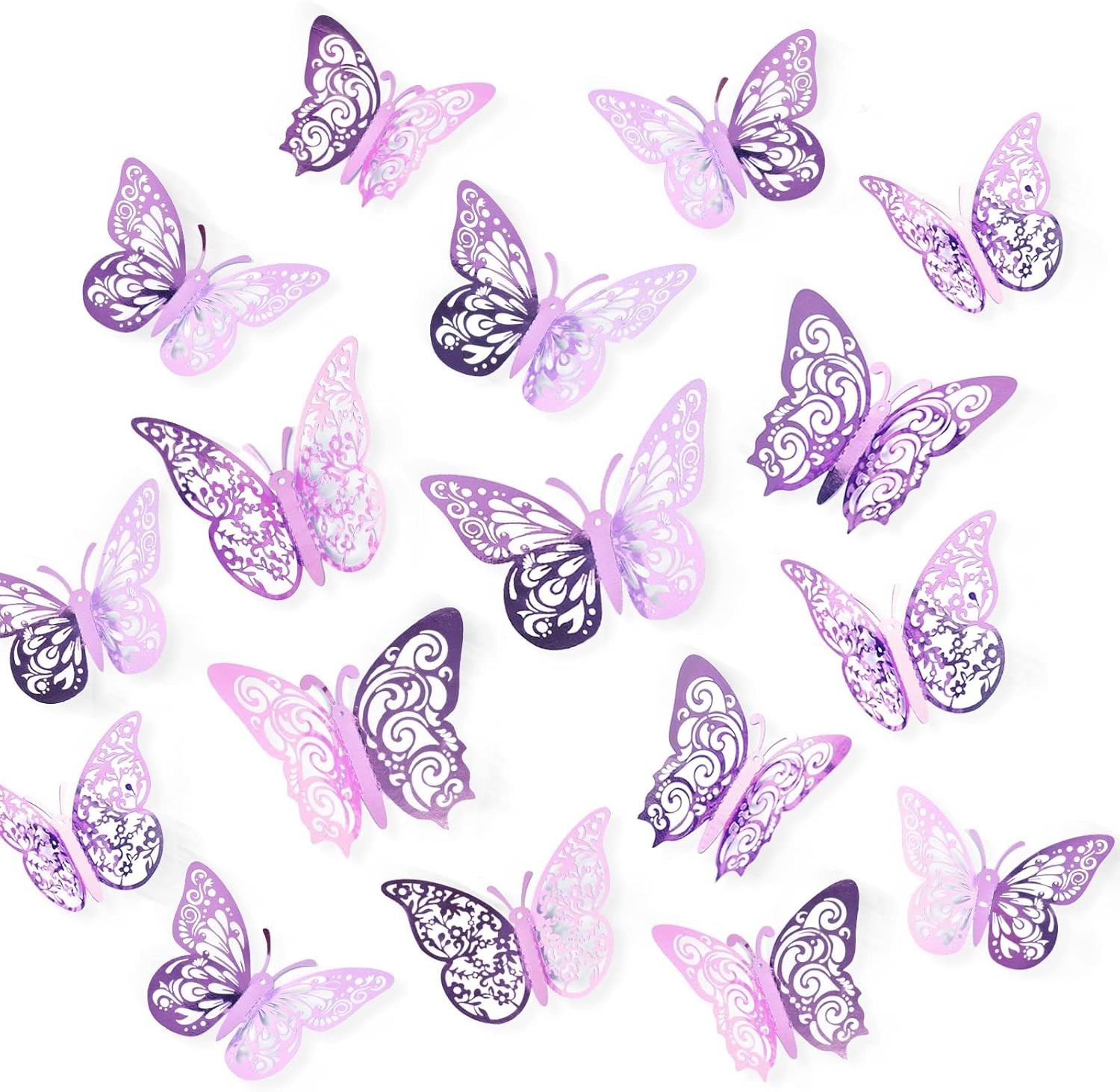 72 Pcs Butterfly Decorations, 3 Sizes 3 Styles, 3D Wall Pale Plum