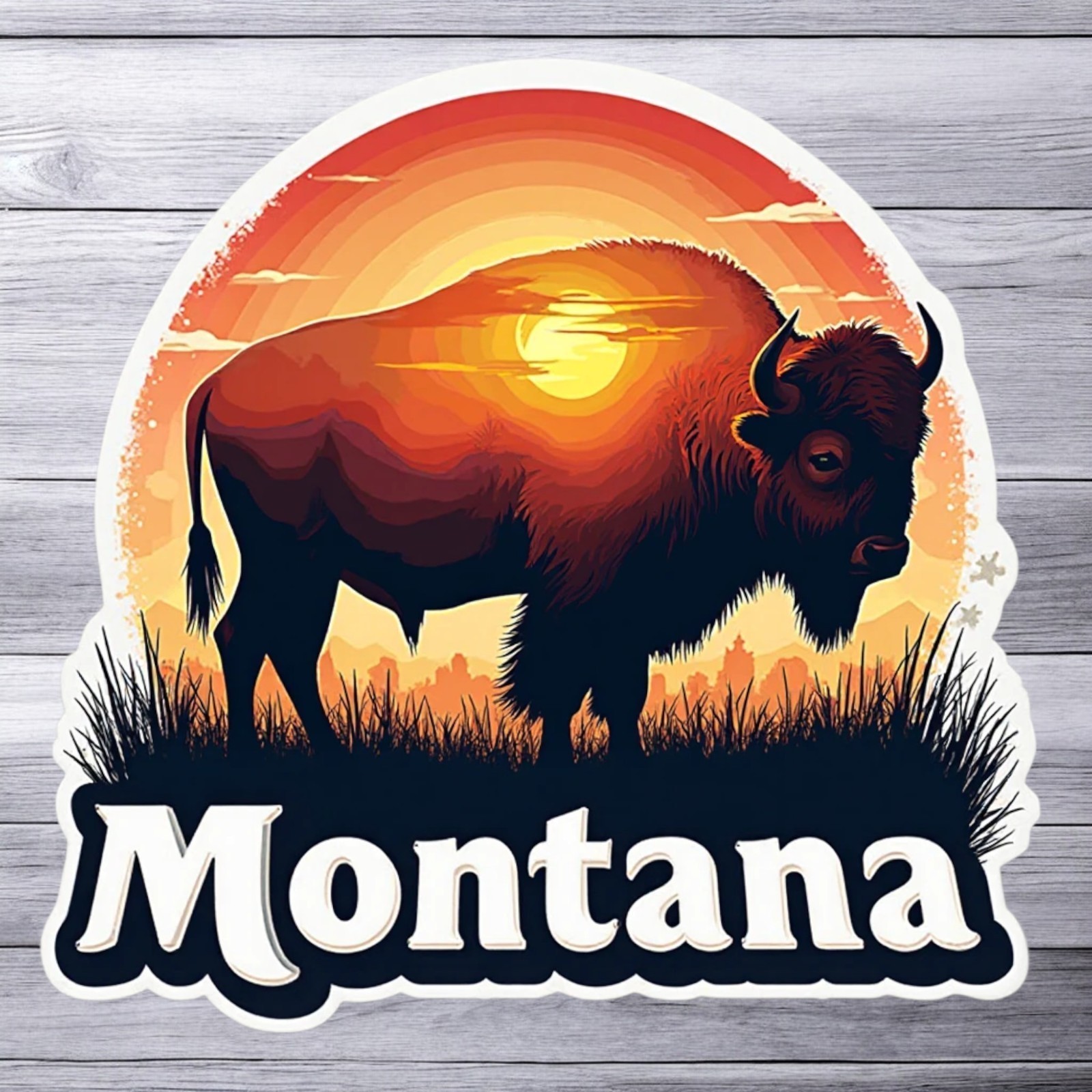 Montana Sticker Vinyl Decal Bison Sunset Western Wildlife Rustic Art