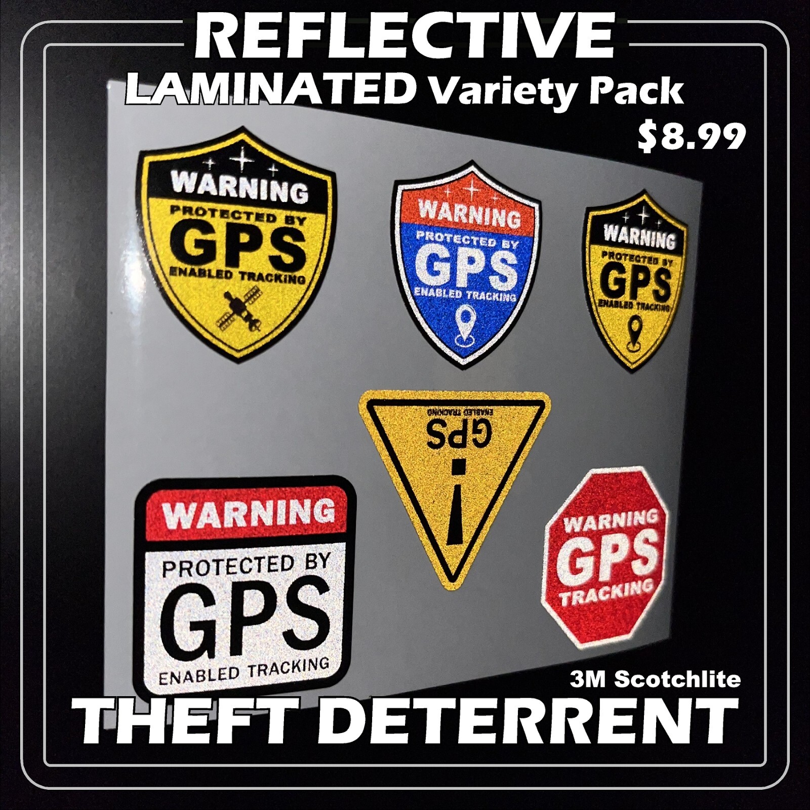 6-Pack Variety 3M REFLECTIVE GPS Tracking Laminated Stickers FREE SHIPPING