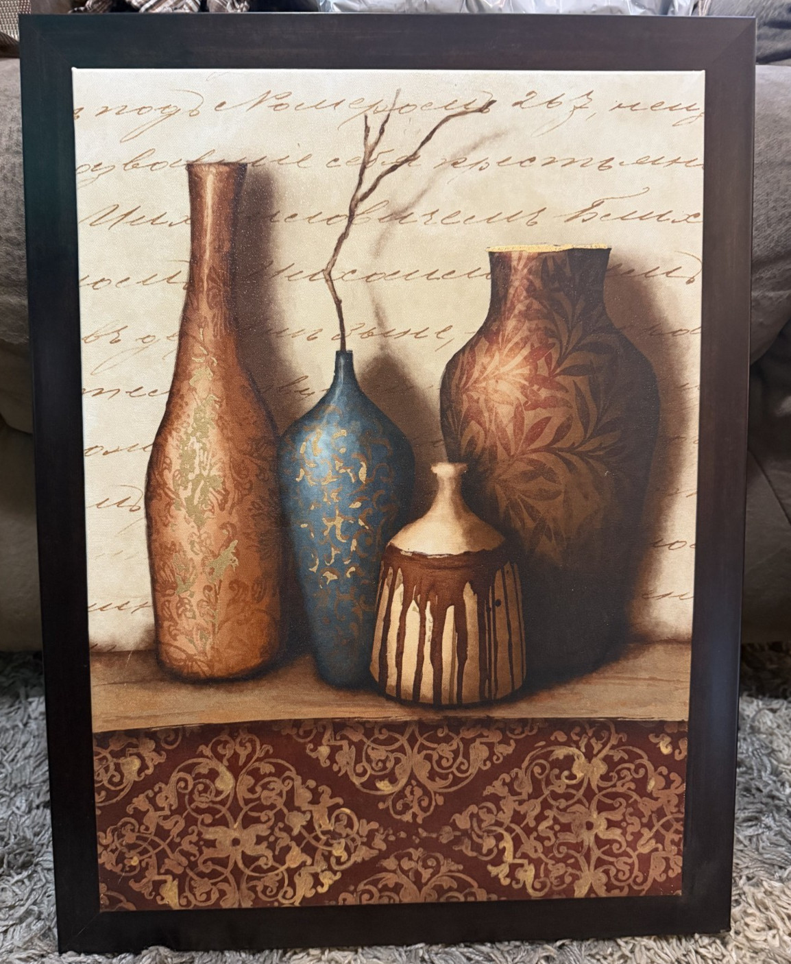 Wall Art Set of 2 Framed Canvas Still Life Vase Decor Neutral Brown Blue