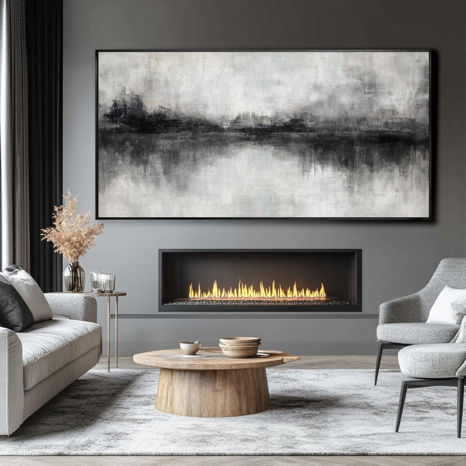 Large Abstract Canvas Wall Art Black and Grey Art Pictures for Wall Decor 29"…