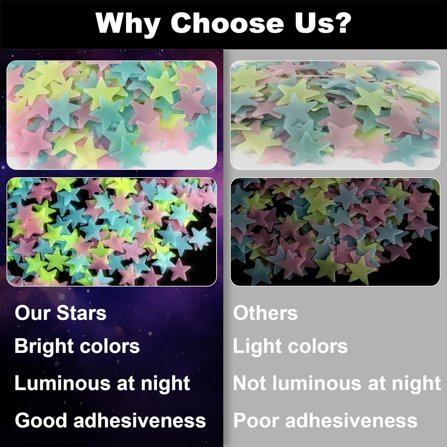 100pcs Glow In The Dark Stars Luminous Wall & Ceiling Star Stickers Home Decor