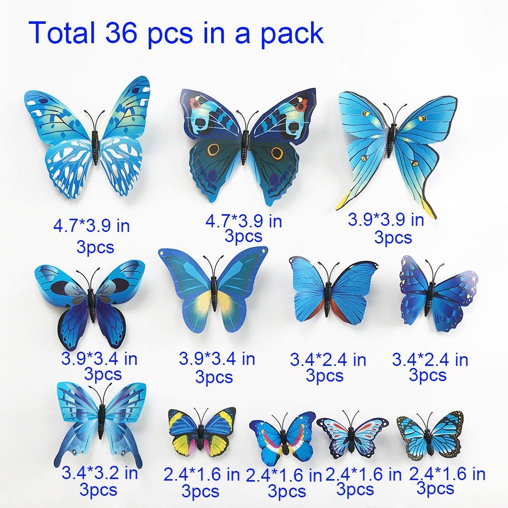 3D Butterfly Wall Stickers 36pcs PVC Colorful Blue Green Red Yellow – DIY Art